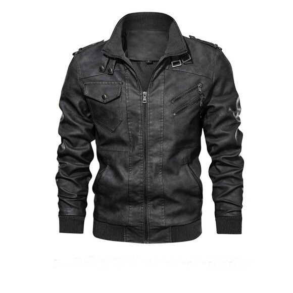 Hood Crew Men’s Unisex Casual Faux Leather Zip-Up Motorcycle Bomber Jacket - XL - Picture 4 of 16